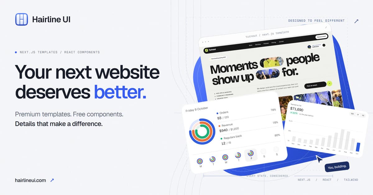 Hairline UI website showcasing Next.js landing page templates